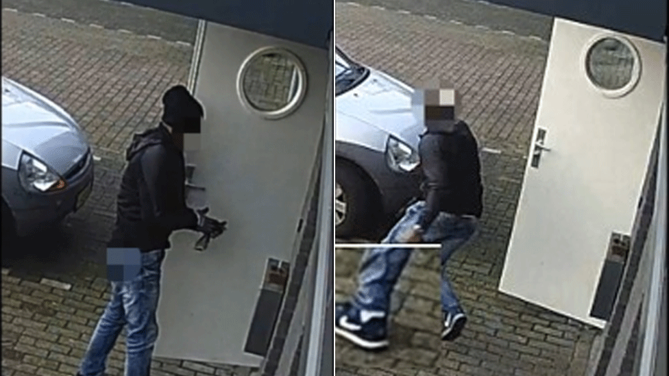 Police issued pictures of the suspected killer of Reduan B, the brother of a crown witness, before and after the attack/Dutch police