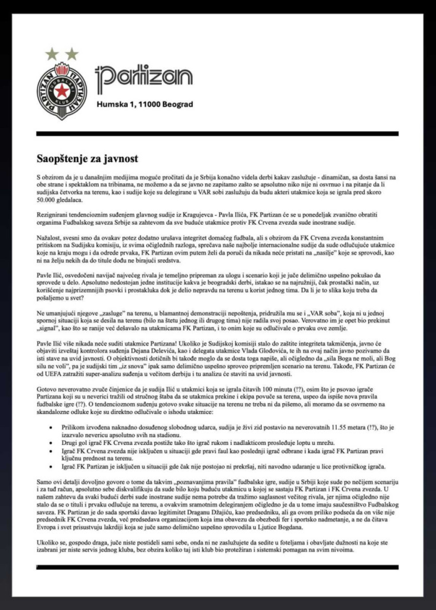 FK Partizan: To je laž