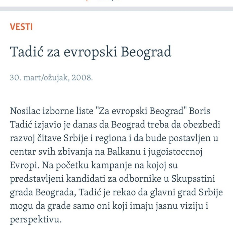 Mediji: Đilas postao gradonačelnik glasovima liste Za evropski Beograd - Boris Tadić, a sada im smeta Vučić