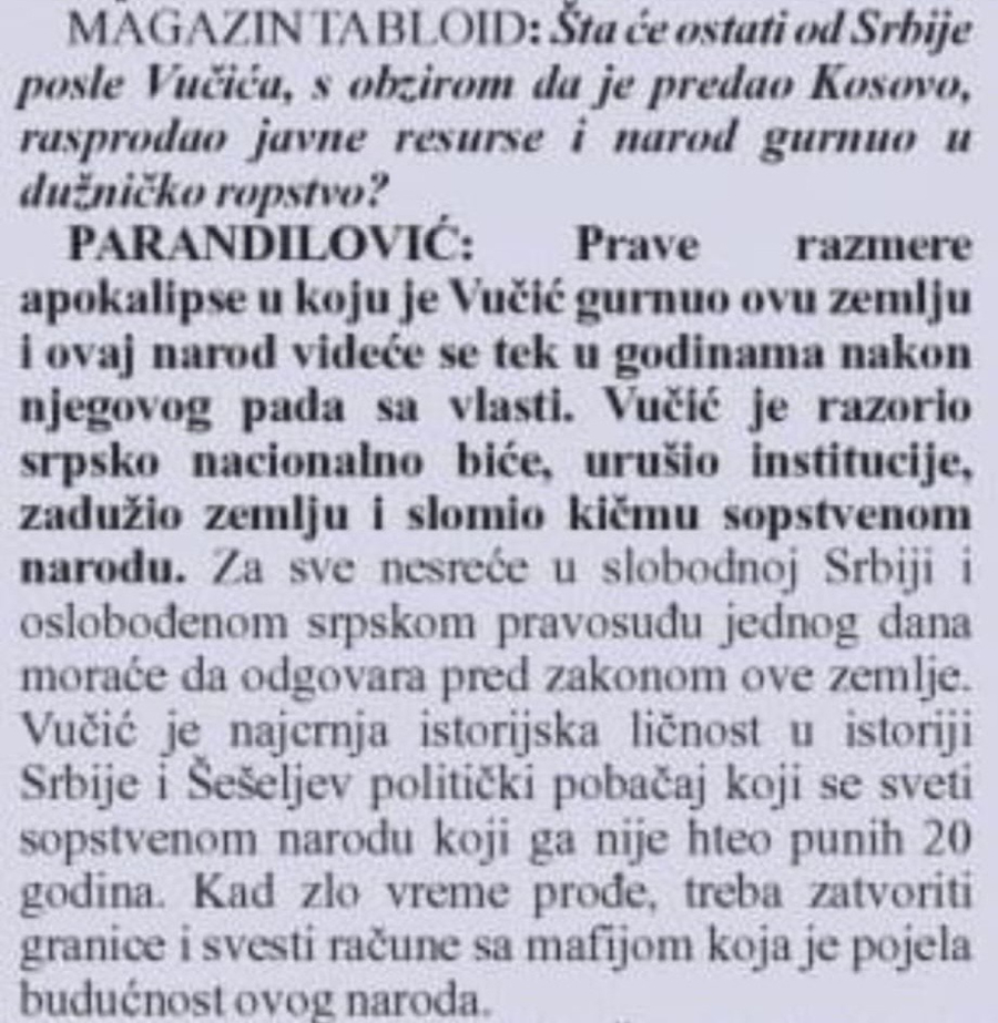 Skandalozna izjava Parandilovića: Zatvoriti granice čim Vučić padne sa vlasti i svesti račune FOTO