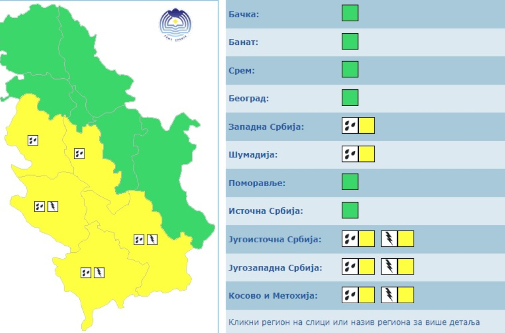 Gore meteoalarmi u Srbiji