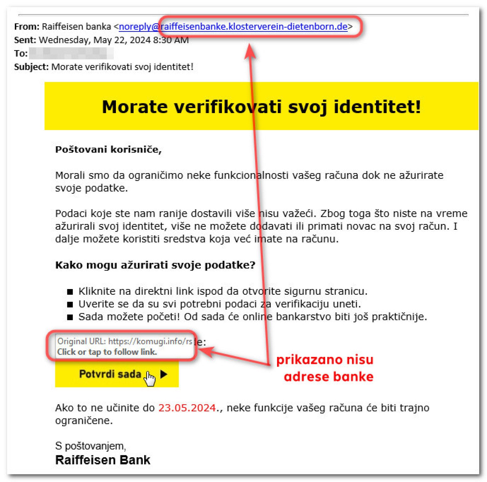 Raiffeisen banka upozorava klijente na zlonamernu fišing kampanju