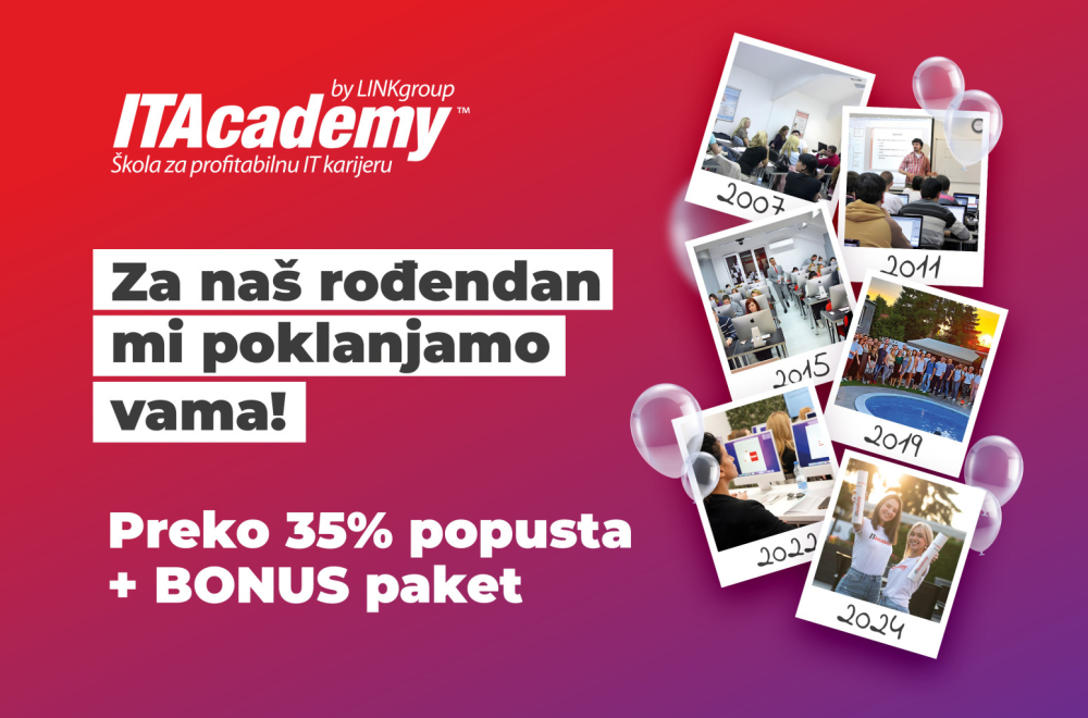 ITAcademy vam za svoj rođendan poklanja PREKO 35% POPUSTA i BONUS paket za besplatno doživotno školovanje