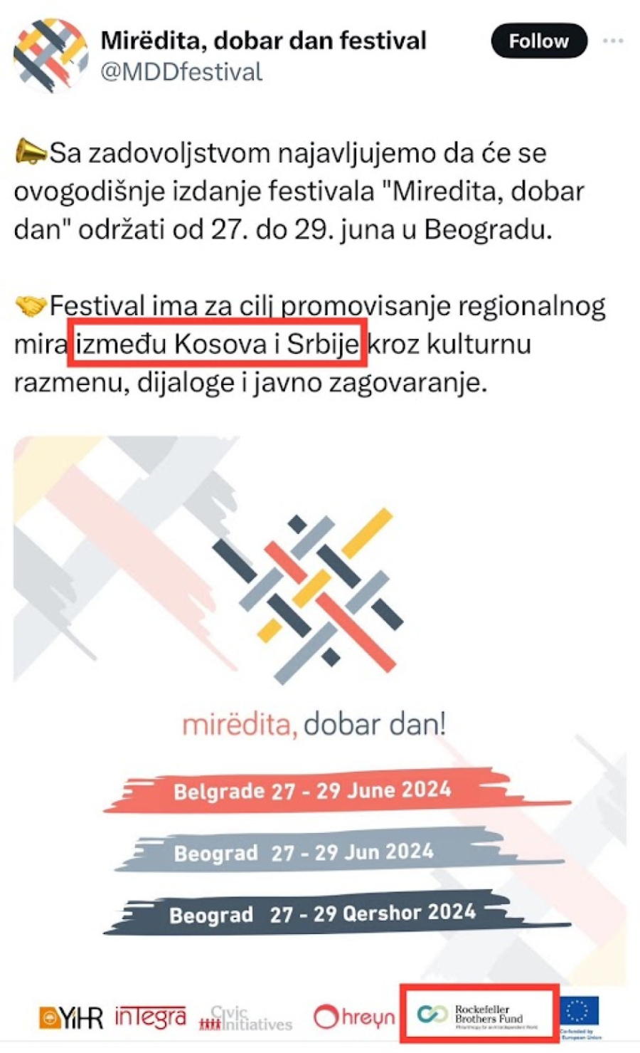Mirdita, Savo; Sramna provokacija Rokfeler fonda: Pogledajte šta na Vidovdan organizuju u Beogradu