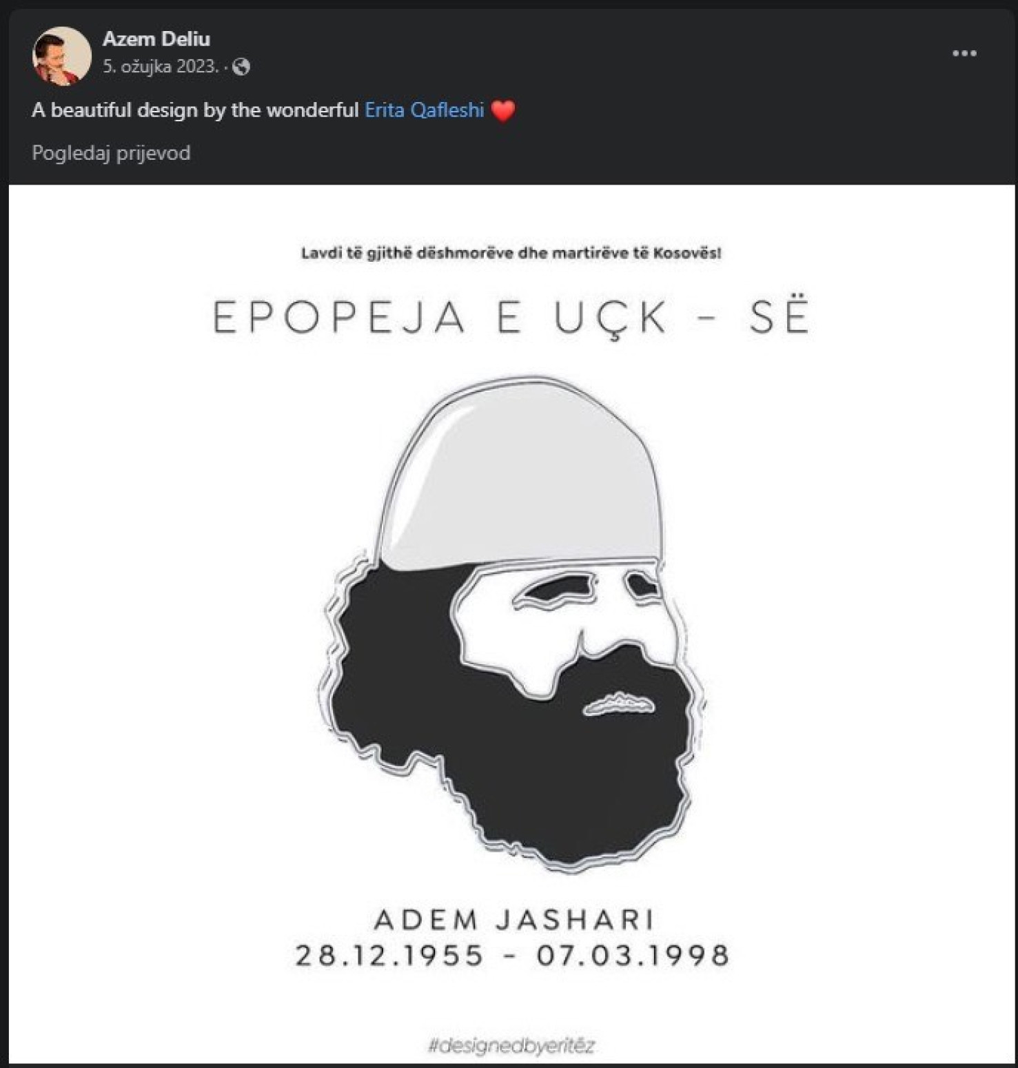 Umetnik koji gostuje na festivalu Mirdita - dobar dan  veliki fan teroriste Adema Jašarija i OVK FOTO