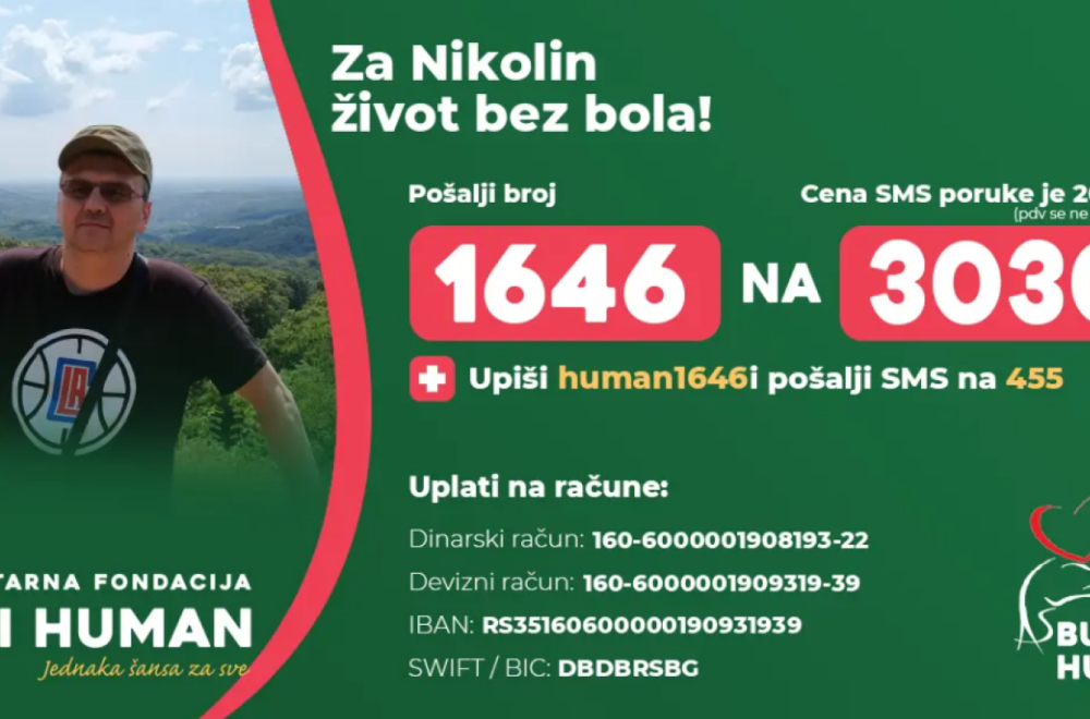 Nikoli je hitno potrebna naša pomoć: 1646 na 3030