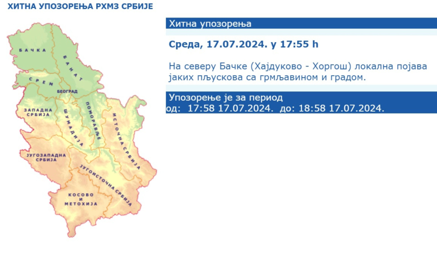 Hitno upozorenje: Stižu pljuskovi i grad