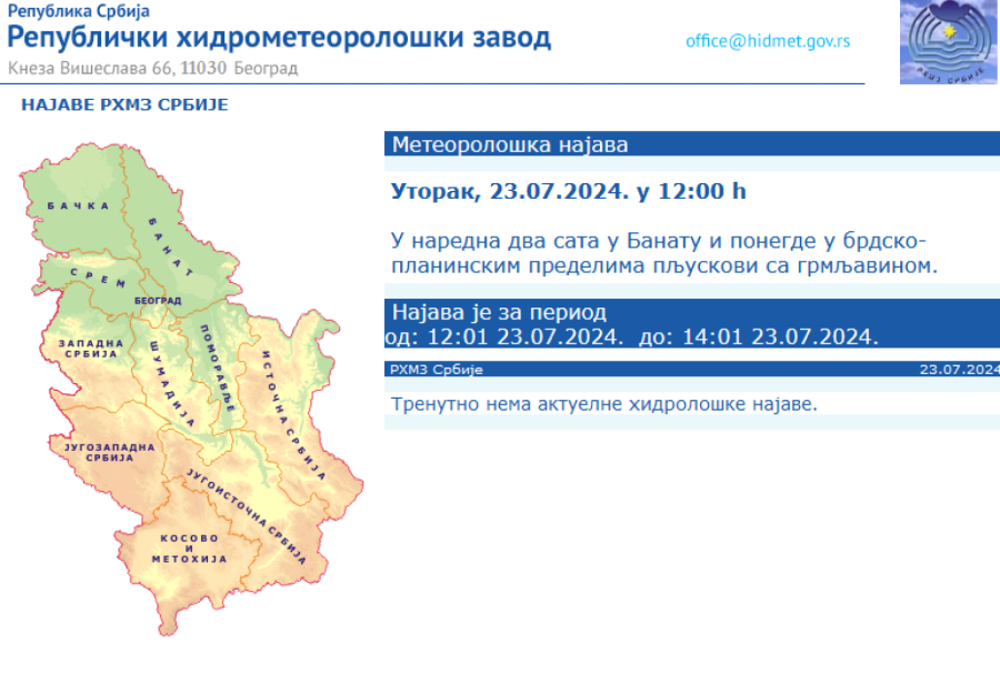 RHMZ izdao hitno upozorenje