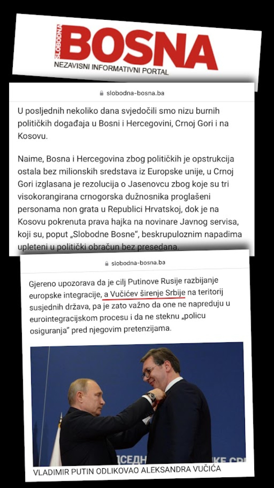 Islamistička Slobodna Bosna opet udarila na Vučića: On i Putin sprovode operaciju rušenja BiH i Crne Gore