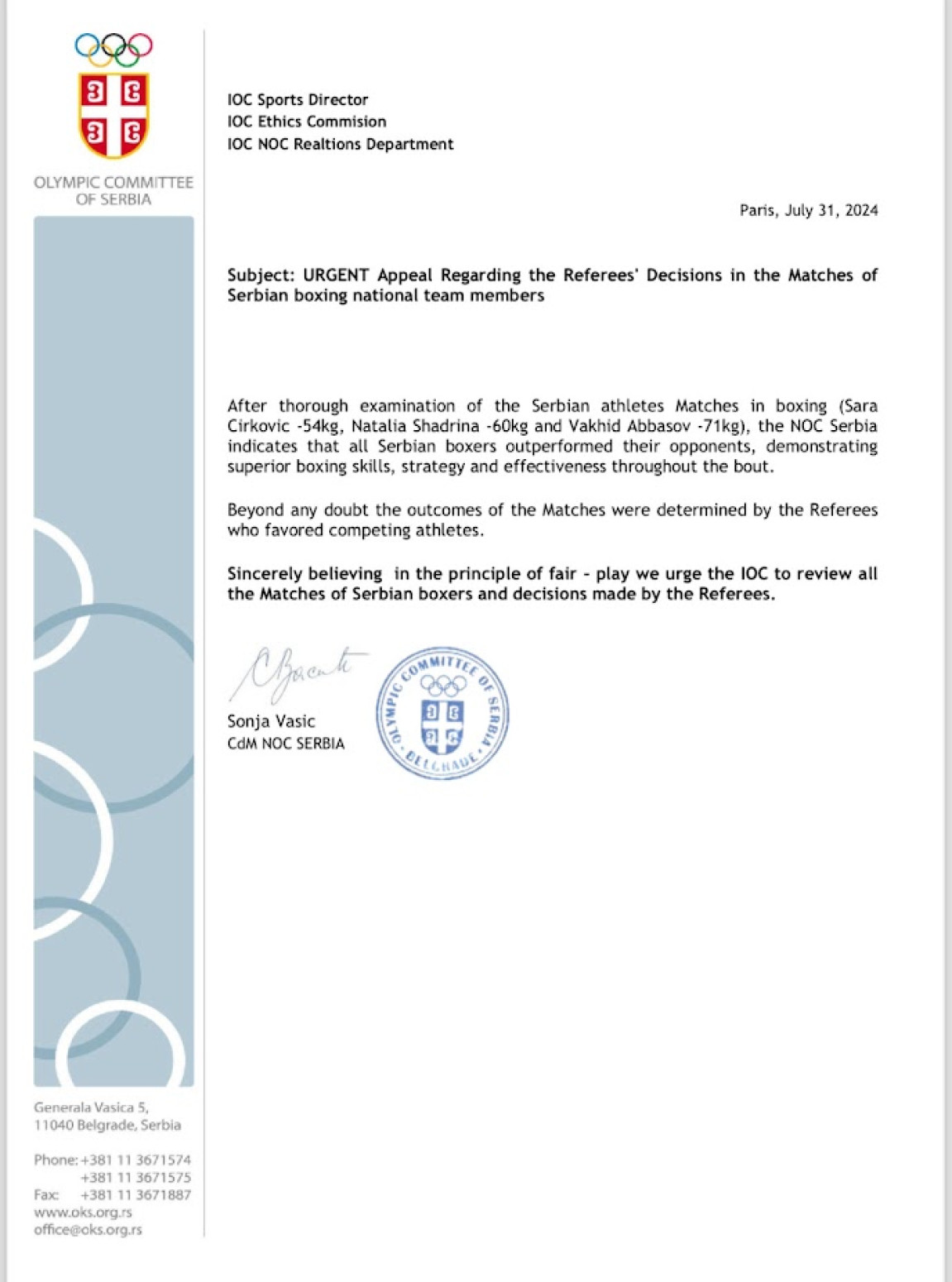 OKS uložio žalbu zbog boksera – pogledajte šta u njoj piše FOTO