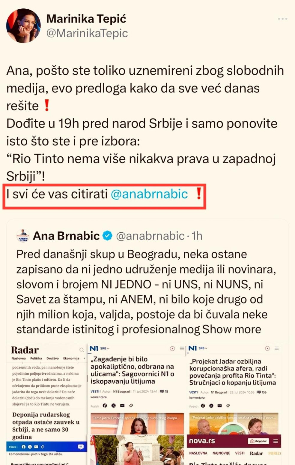 Raskrinkana: Marinika potvrdila da organizuje protest i uređuje medije FOTO