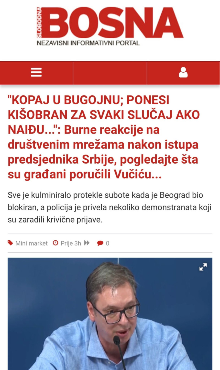 Pobesneli jer srpski narod veruje Vučiću: Slobodna Bosna podržala ekstremiste u želji da ga proteraju FOTO