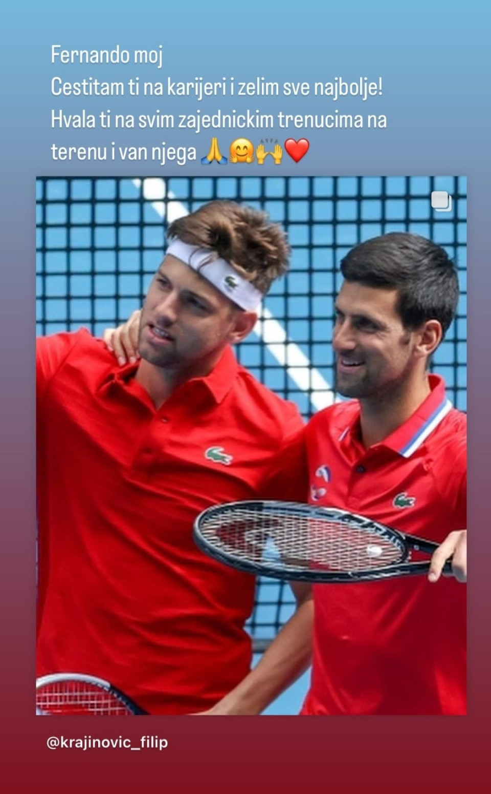 Đokovićeva emotivna objava u ponoć: Fernando moj... FOTO