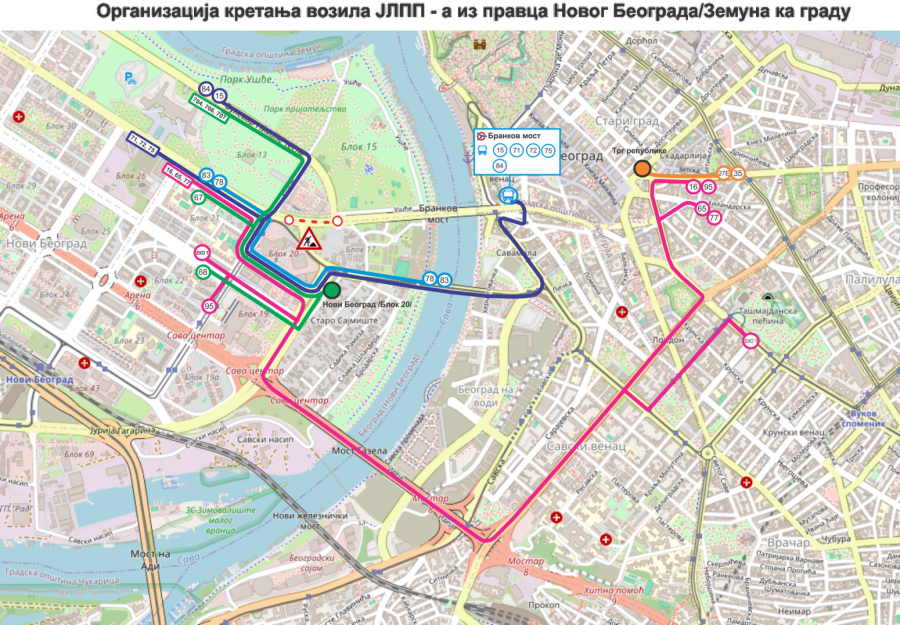 Zatvoren Brankov most MAPA/FOTO