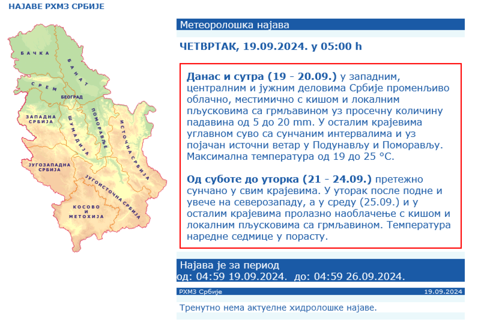 RHMZ upozorava: Stiže kiša