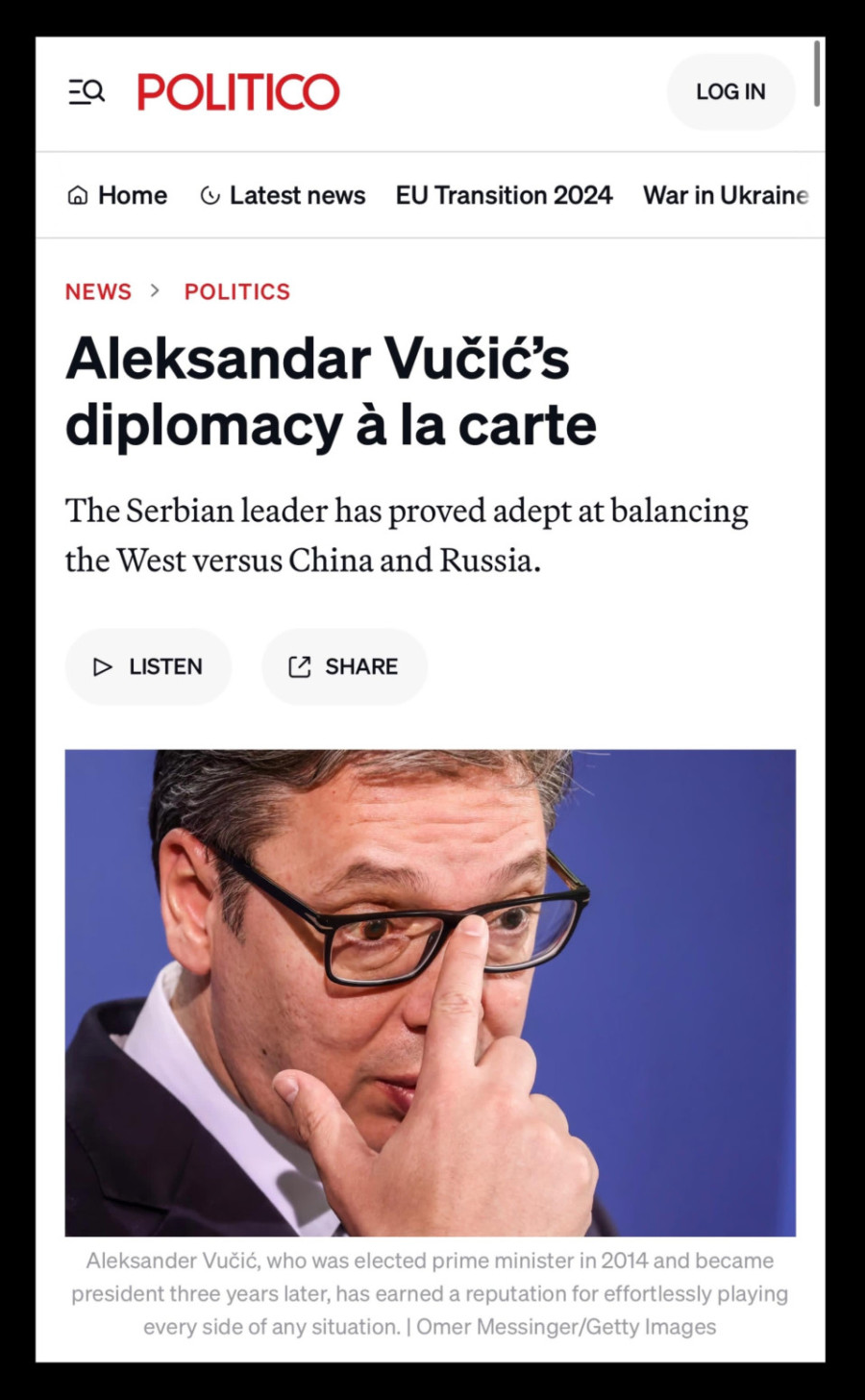 Ugledni Politiko oduševljen: Vučićeve državničke veštine su a la kart FOTO