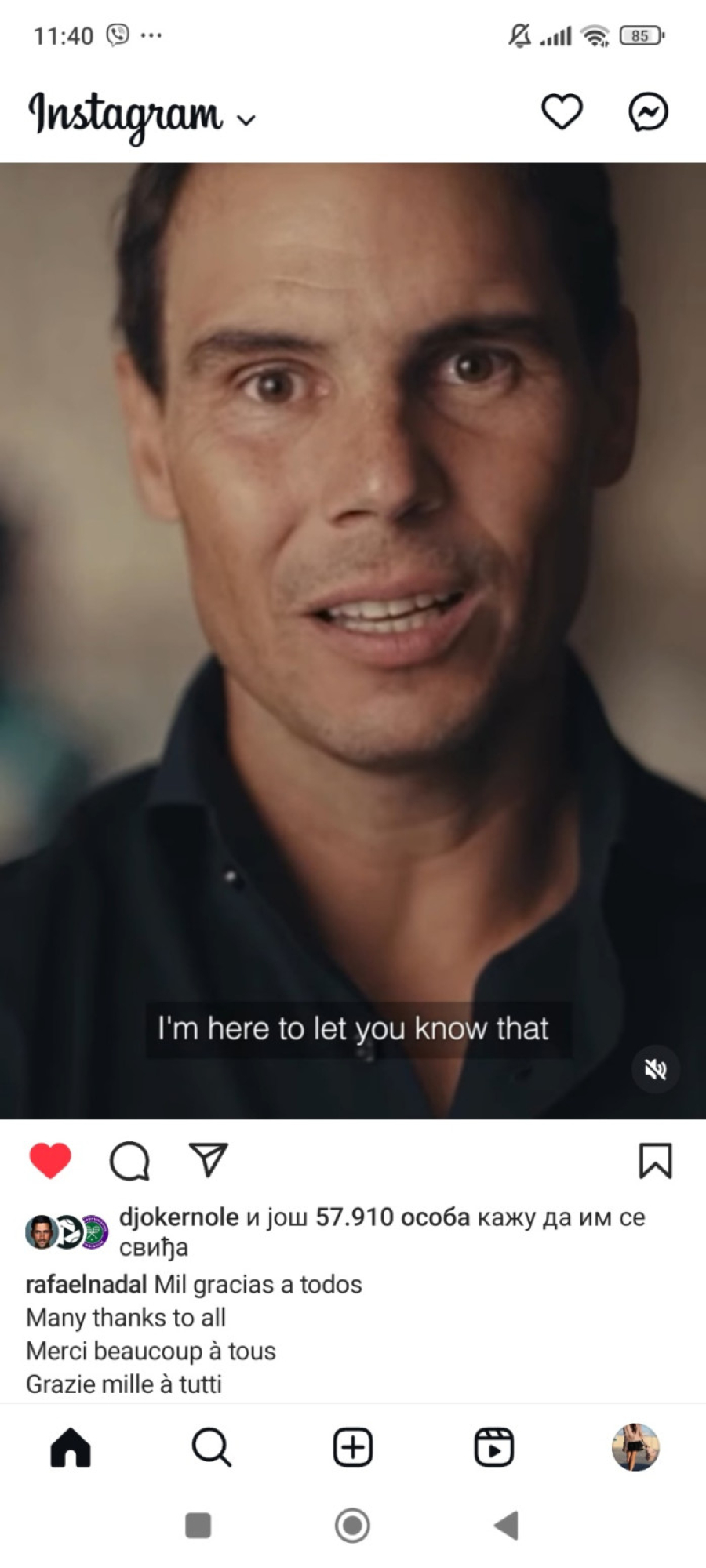 Đoković među prvima lajkovao Nadalovo penzionisanje FOTO