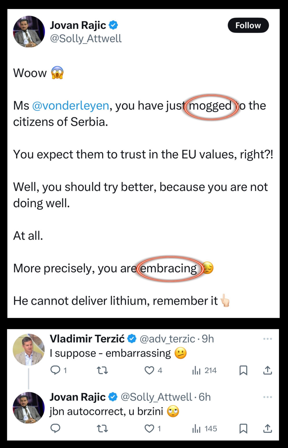 Opozicioni advokat hteo da napadne predsednicu Evropske komisije, pa ispao smešan: Ursula, ti grliš FOTO