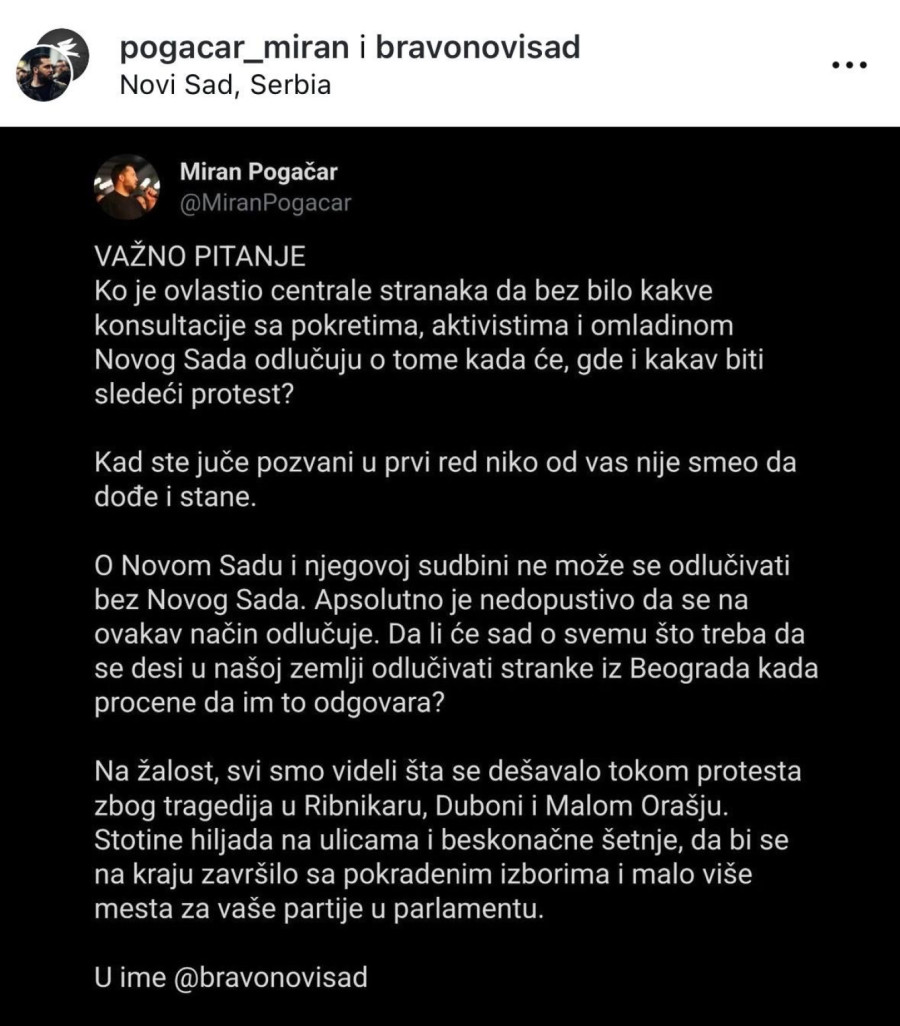 Organizatori nasilnog protesta u Novom Sadu zaratili: Stranke iz Beograda o svemu odlučuju? FOTO