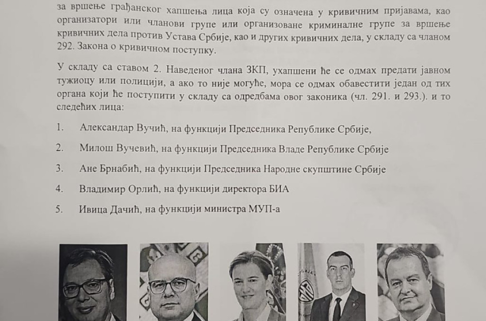 VJT traži informacije o lecima koji pozivaju na građansko hapšenje funkcionera