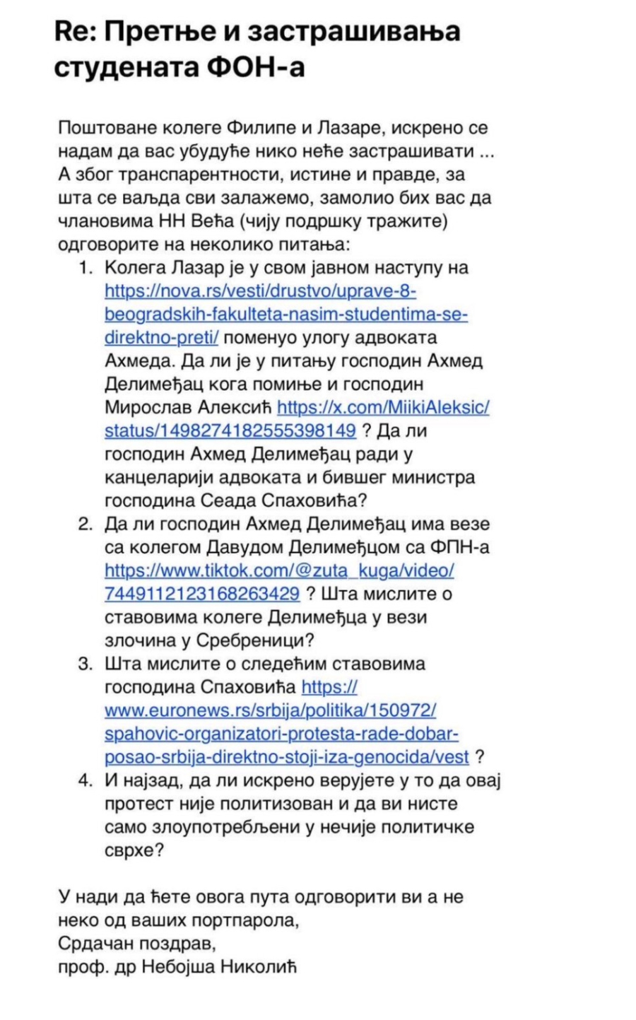 Profesori pozivaju studente da razmisle da je li protest politizovan FOTO