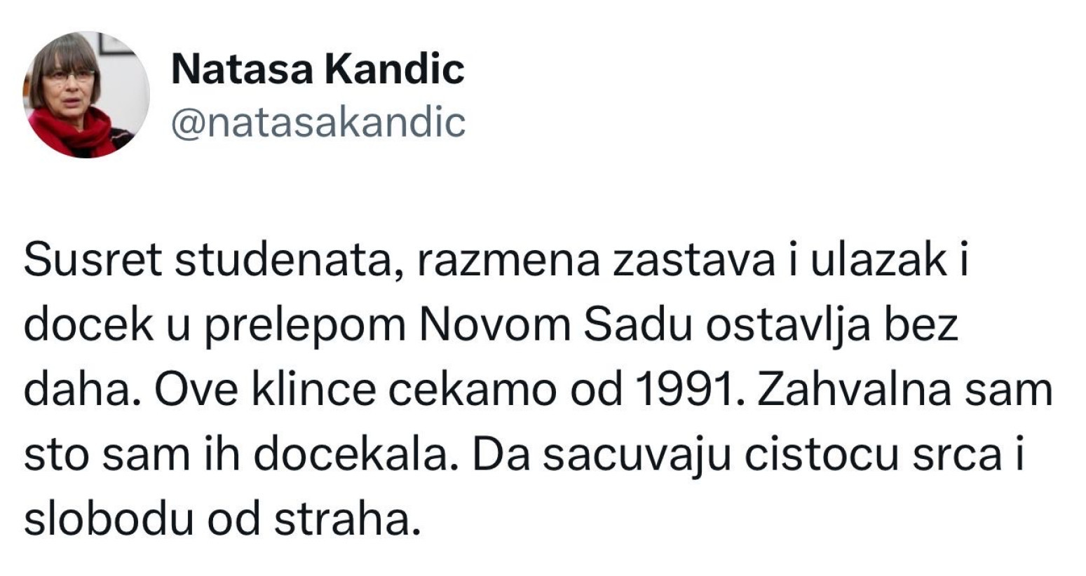 Studenti u blokadi oduševili Natašu Kandić: Čekam ih od 1991.
