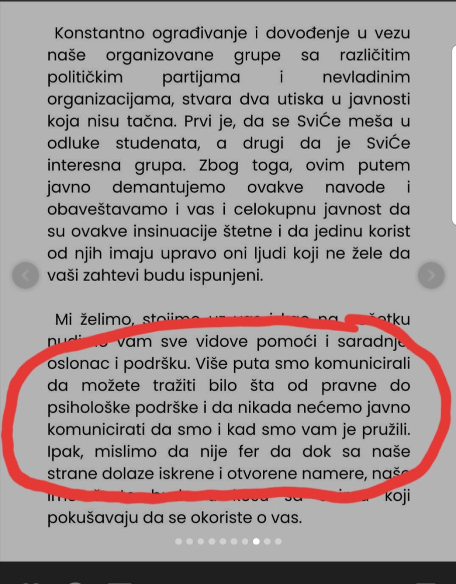 Haos među otimačima protesta se nastavlja: SviĆe se javno dodvorava studentima nakon što su ih otkačili