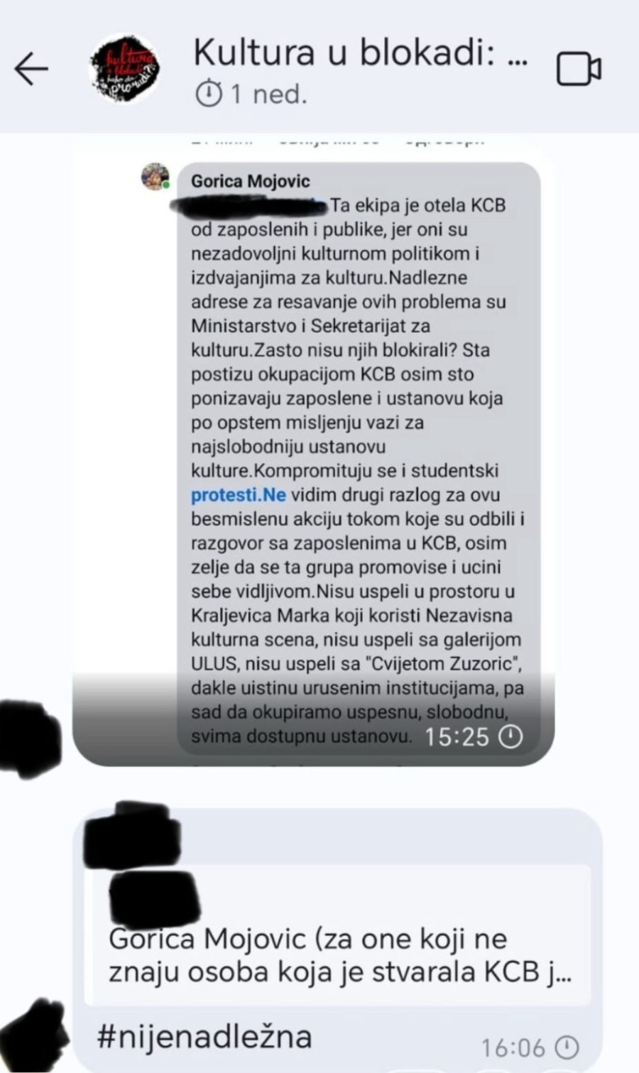 Haos u Kulturi u blokadi; Gorica Mojović udarila na blokadere: Jurite samopromociju FOTO