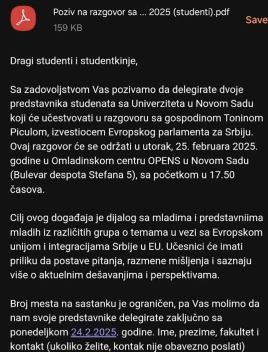 Da li je Picula pozvao studente na razgovor? FOTO