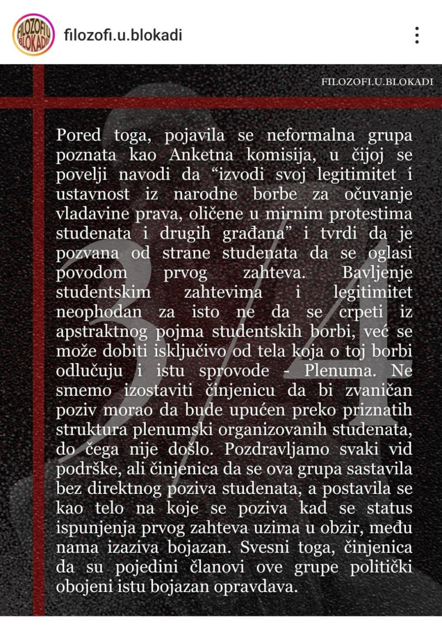 Plenum studenata Filozofskog fakulteta u blokadi ogradio se od tzv. anketne komisije FOTO