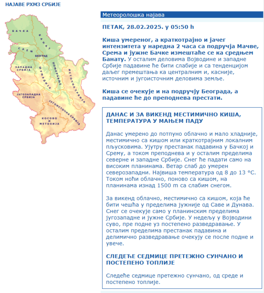 Gde će padati sneg? Najnovije upozorenje RHMZ