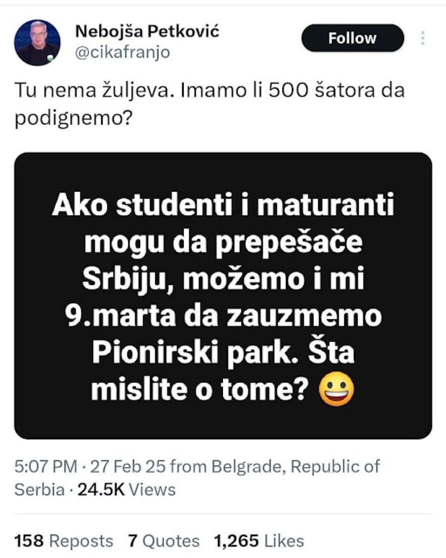 Mediji: Opozicija za 9. mart planira Majdan u Beogradu; Imamo li 500 šatora? FOTO