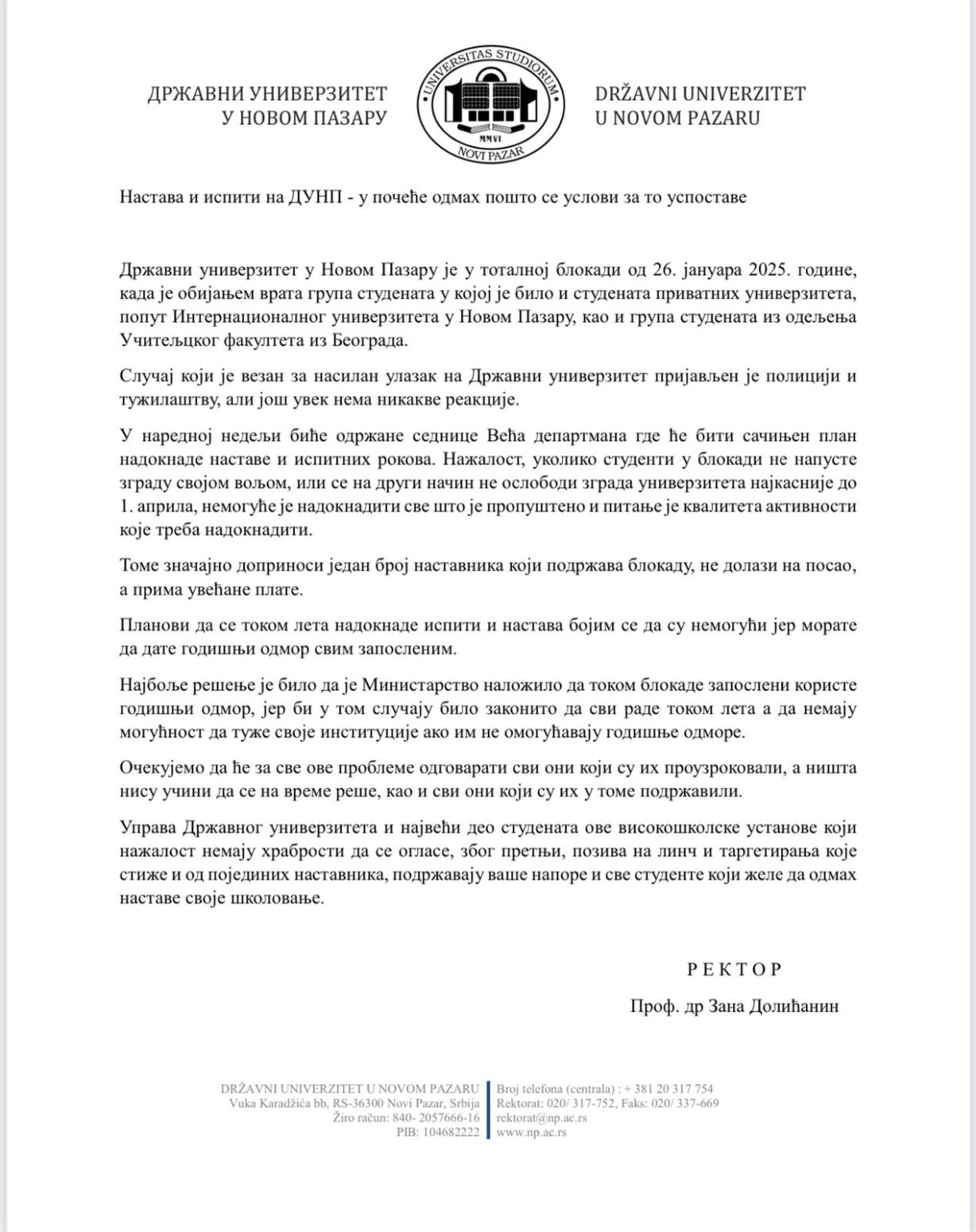 Rektorka Državnog univerziteta u Novom Pazaru odgovorila studentima koji žele da uče FOTO