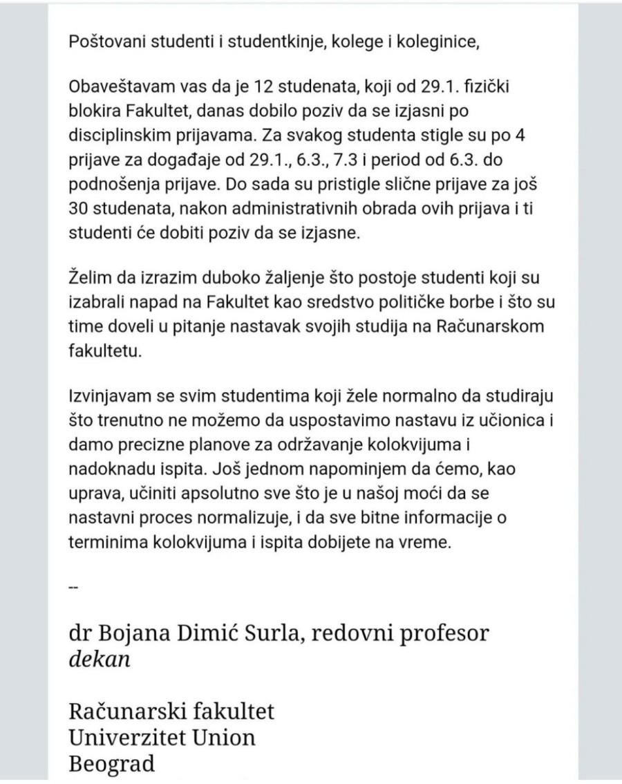 Računarski fakultet odlučio: Pokrenuli su disciplinske postupke protiv studenata blokadera FOTO