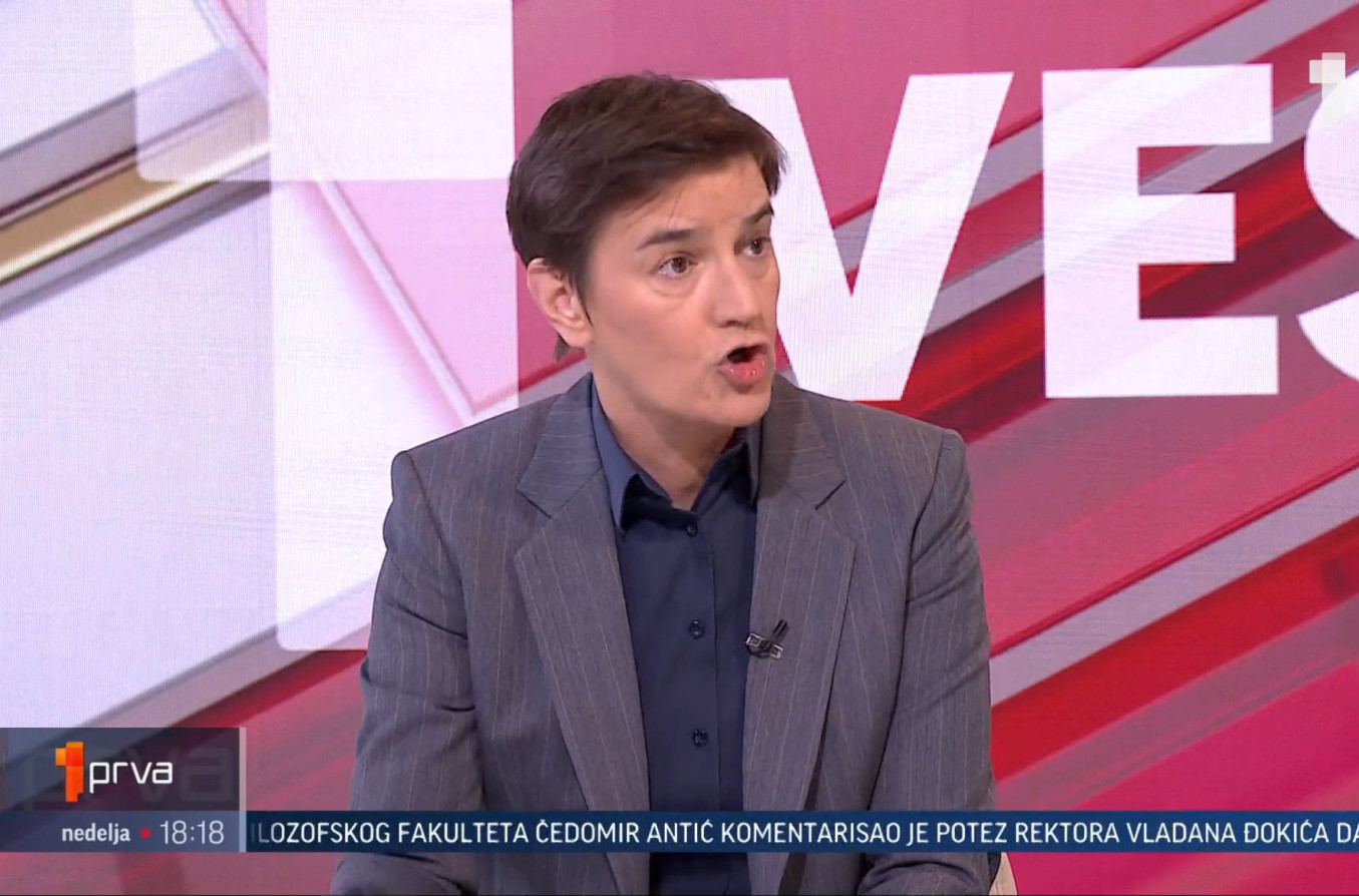 Brnabić za TV Prva: Kreira se atmosfera nasilja u kojoj je dijalog nemoguć VIDEO