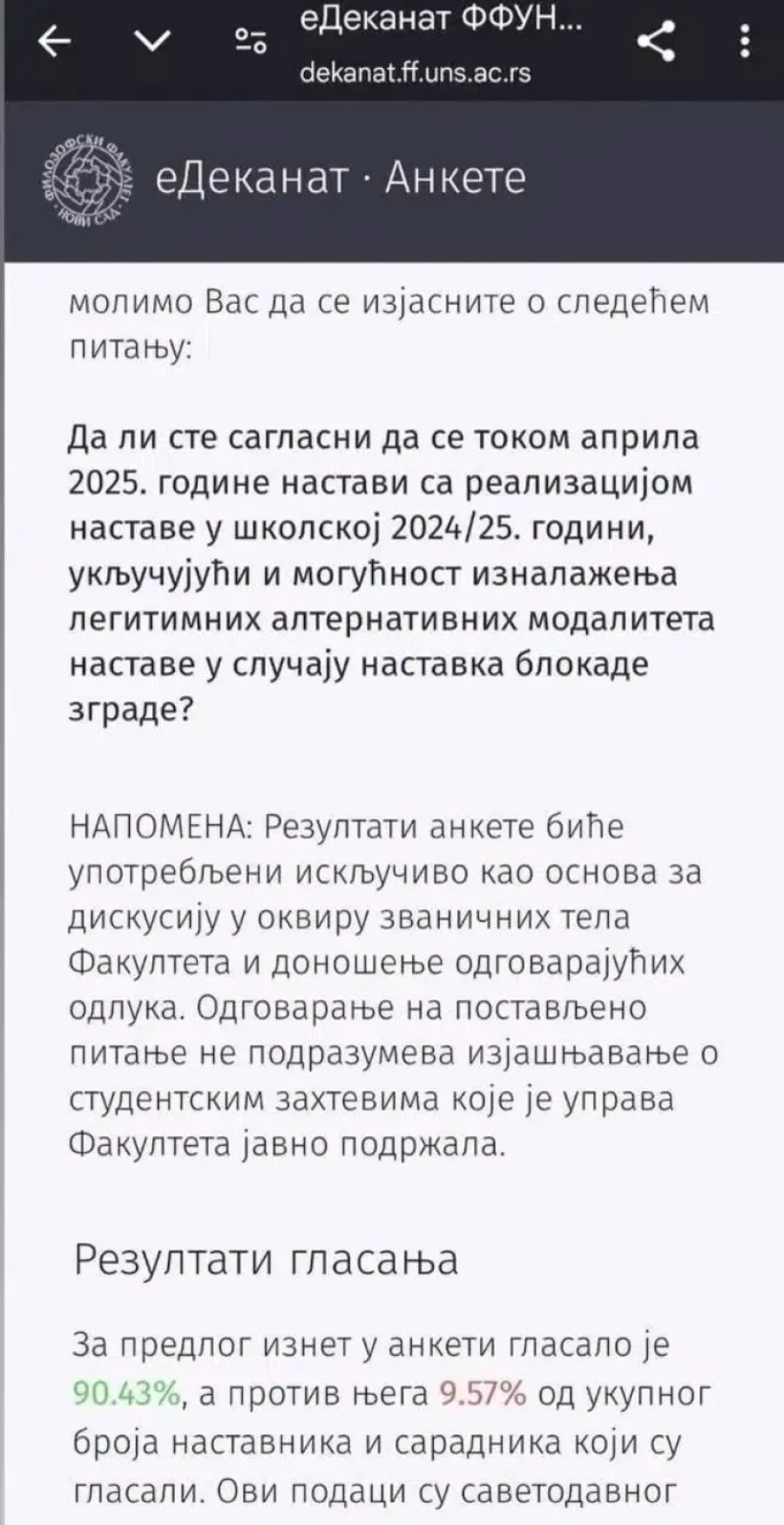 Preko 90 odsto profesora na Filozofskom glasalo za povratak na fakultete; Anketa pokazala šta većina misli