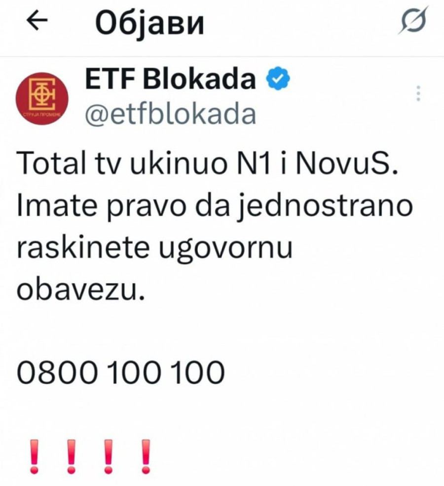 Blokaderi sa ETF kao promoteri N1 i Nove: Samo ovi mediji mogu da rade u Srbiji?