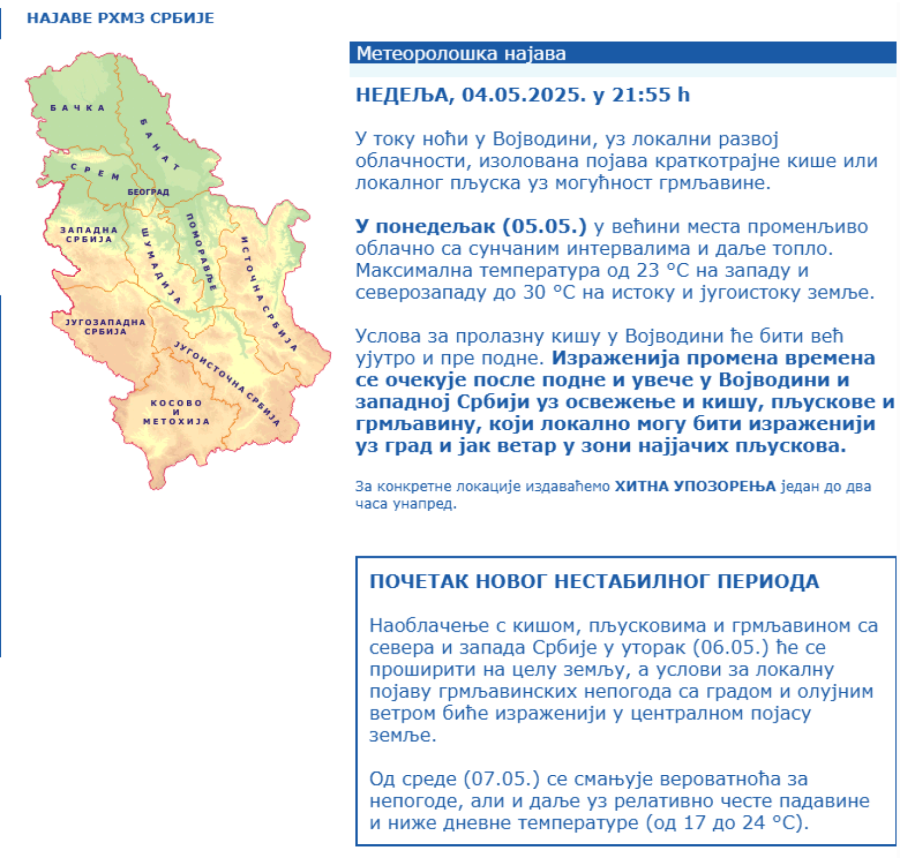 Pljuskovi će se sručiti na Srbiju; RHMZ izdao najnovije upozorenje: Pašće ogromna količina kiše
