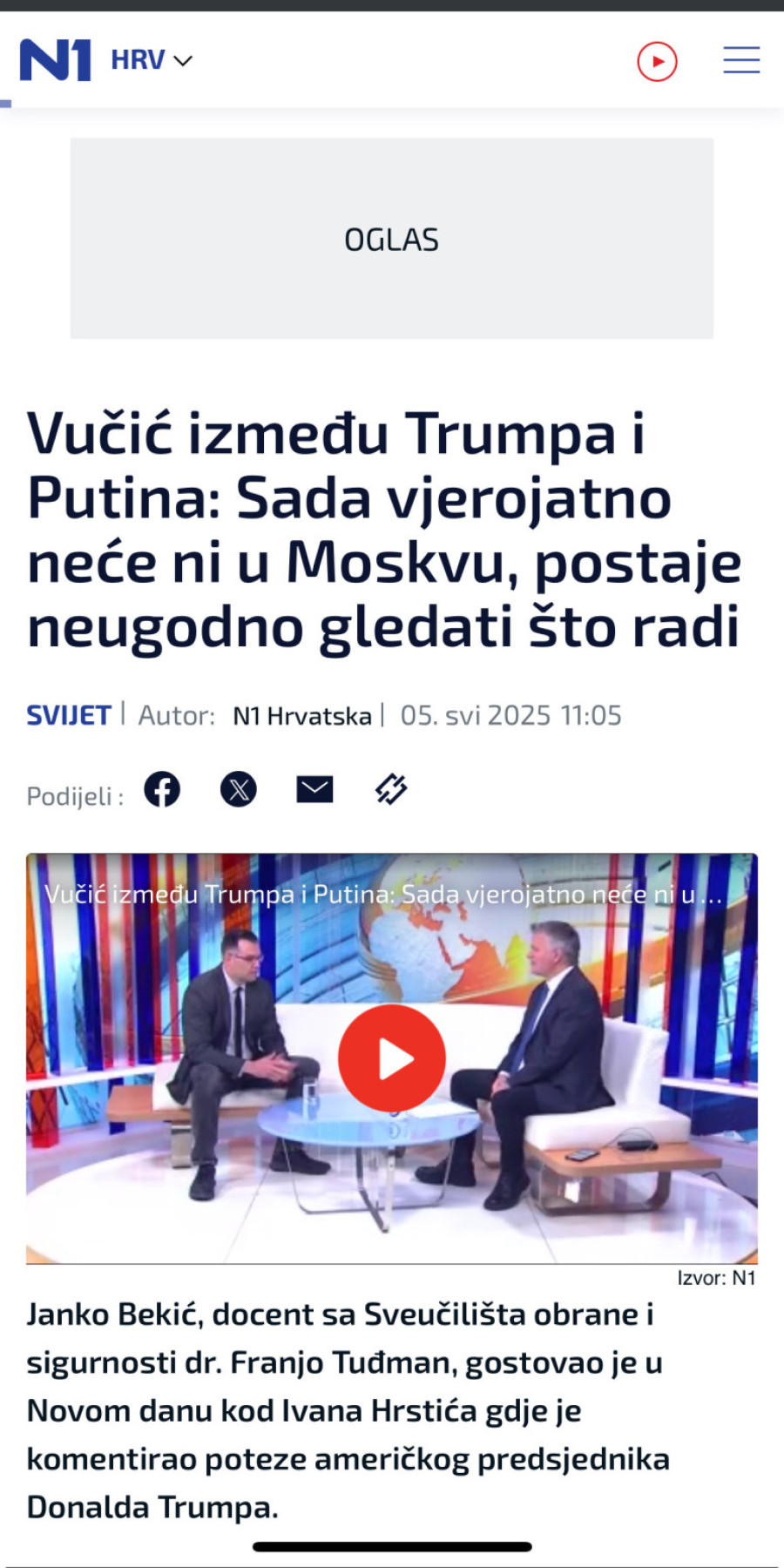 Hrvatski N1 tvrdi da Vučić sada neće ići ni u Moskvu