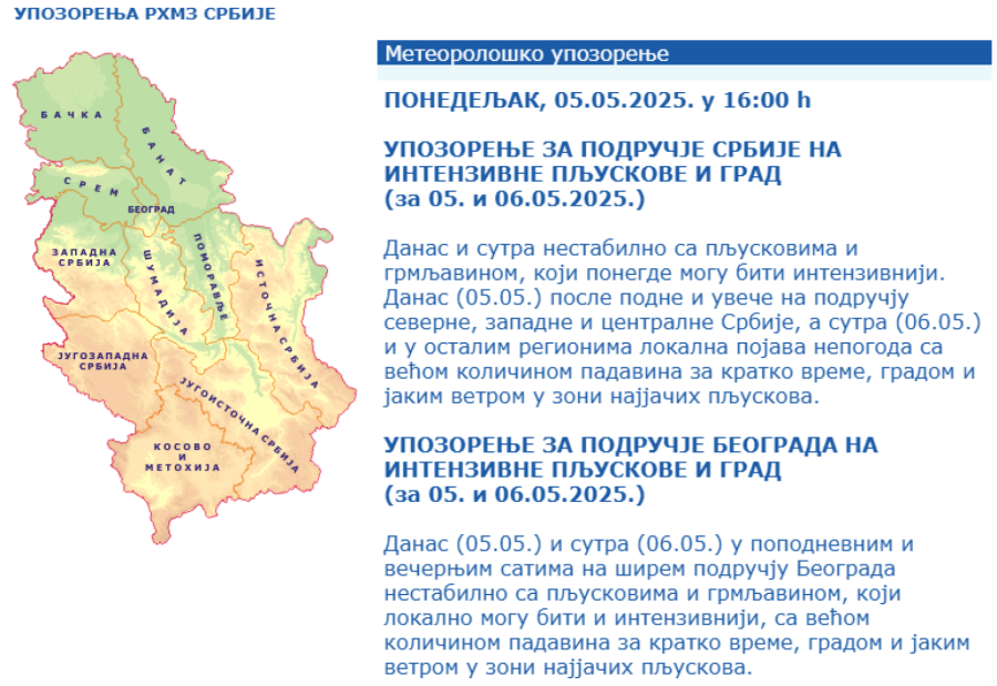 It rains heavily; A great storm arose; New warning from RHMZ - storms will hit Serbia VIDEO