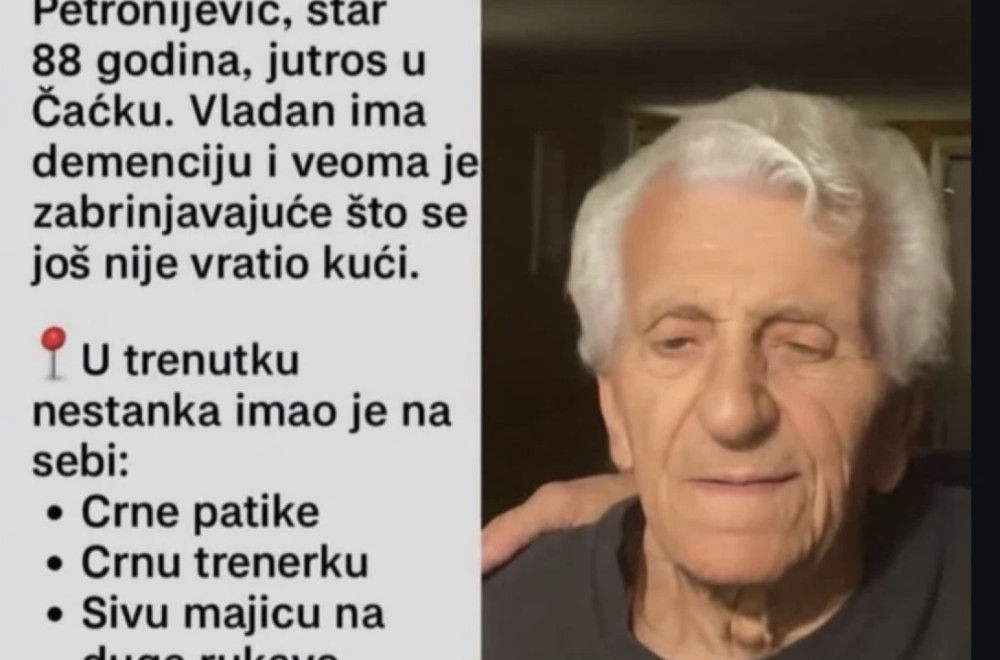Nestao Vladan iz Čačka: Hitan apel građanima