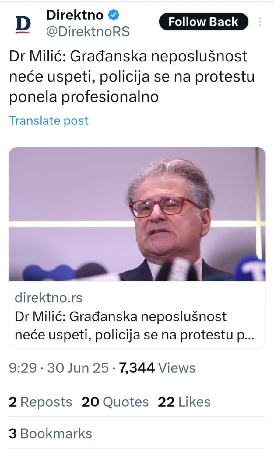 Šamar blokaderima; Milić priznao: Građanska neposlušnost neće uspeti, policija se ponela profesionalno