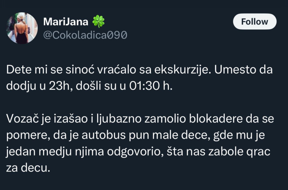 Blokaderi zaustavili autobus s decom; Maltretirali ih u sred noći; Roditelji ogorčeni: Sram da vas bude!