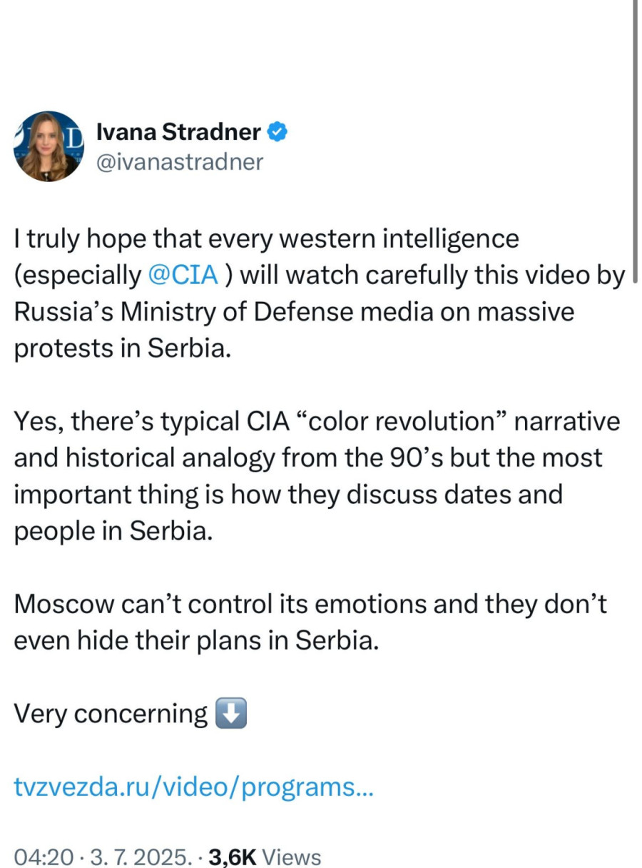 Skandal: Ivana Stradner poziva CIA da se uključi u borbu protiv Rusije i Srbije na teritoriji Srbije FOTO