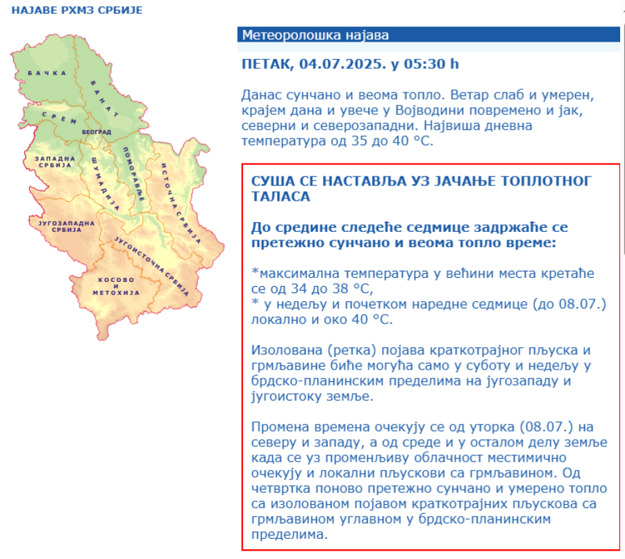 Toplotni talas prži Srbiju; RHMZ popalio alarme; UV indeks na maksimumu; Živa ide na 40 stepeni