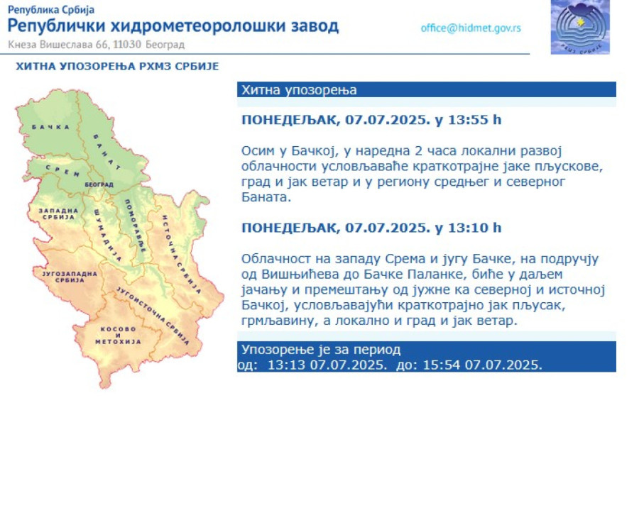 Olujno nevreme u Srbiji: Izdato hitno upozorenje; Vetar čupa drveće FOTO/VIDEO