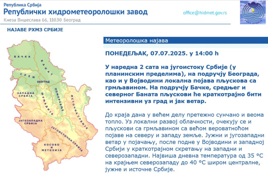 Olujno nevreme u Srbiji: Izdato hitno upozorenje; Vetar čupa drveće FOTO/VIDEO