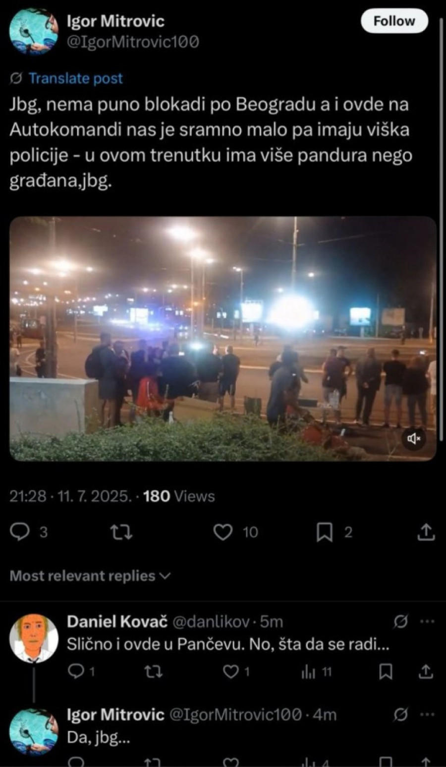 Opšte rasulo blokadera: Više je policije nego nas, isto je i u Pančevu FOTO