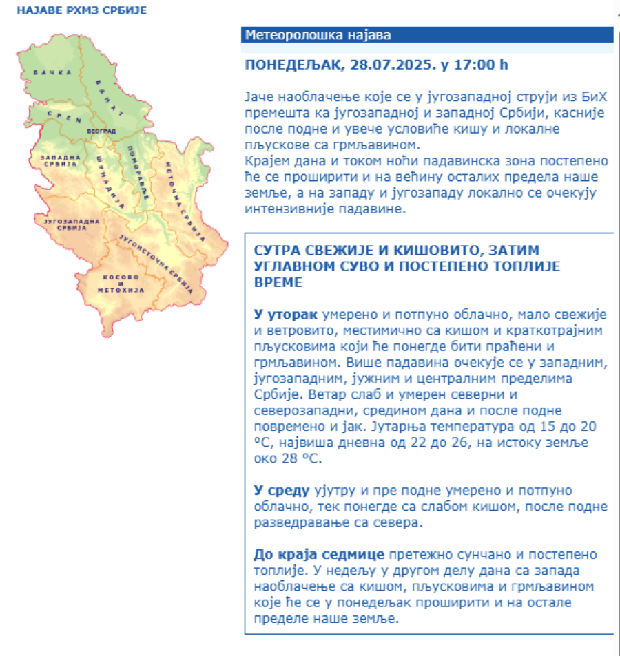 RHMZ izdao hitno upozorenje na nepogode; Pogledajte kako će se kretati oluja VIDEO