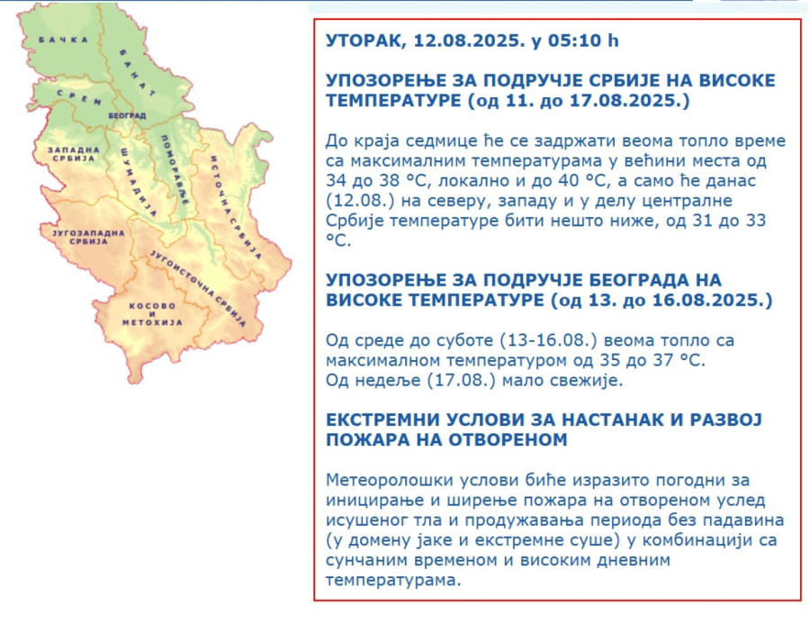 Pakleni talas ne popušta: Temperature do 40 stepeni, preti opasnost od požara!
